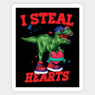 I Steal Hearts Trex Dino, Cute Valentines Days Kids Boys Design Sticker